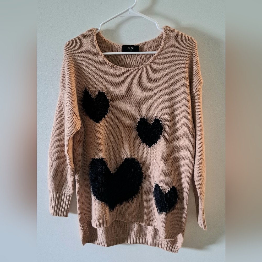 AX Paris Heart Sweater Oversized Fuzzy Big Comfy